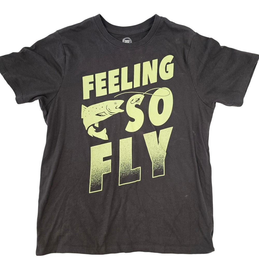 Wonder Nation Boys XL 14-16 Feeling So Fly Fishing Graphic‎ Tee Charcoal Gray